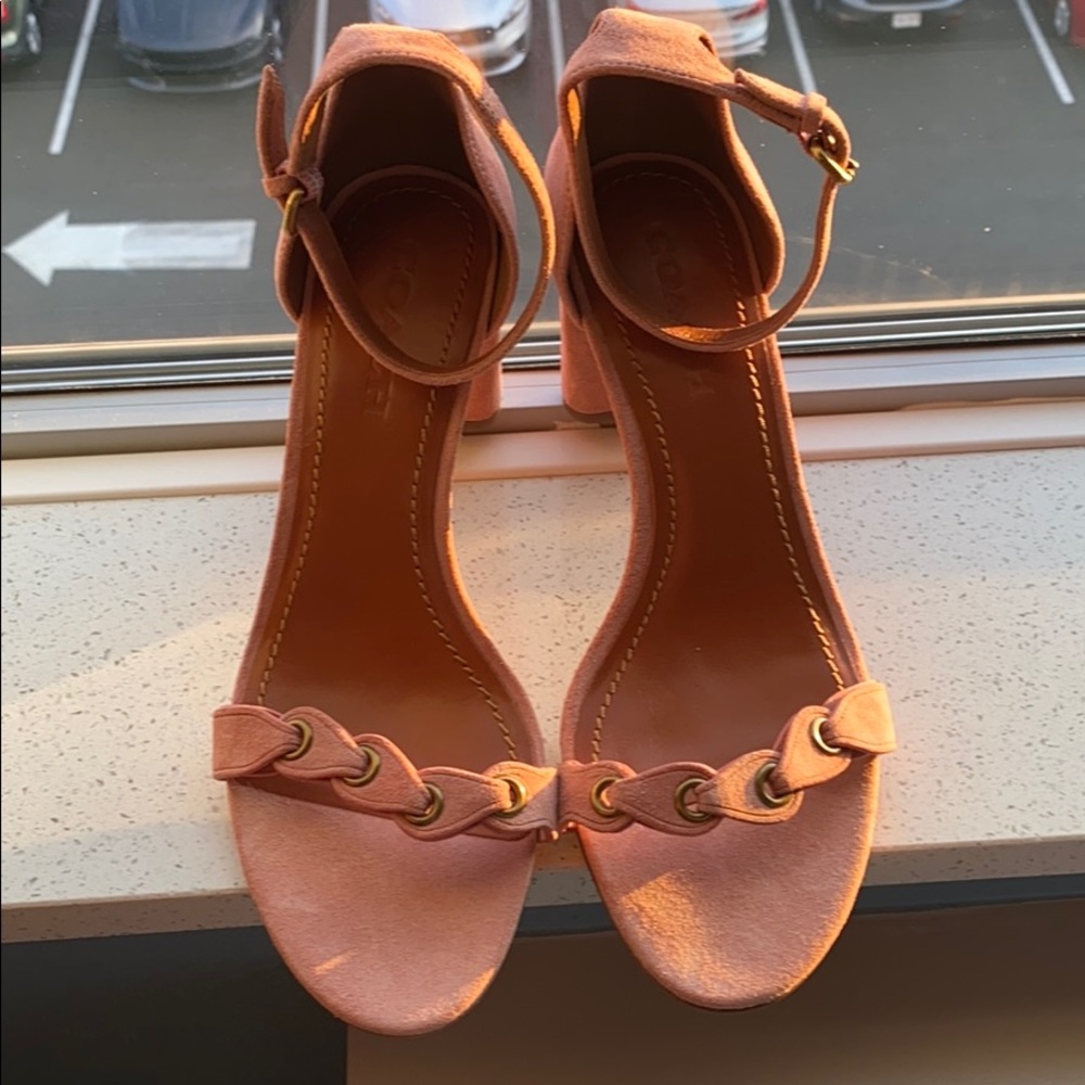 COACH Pink Peony Suede Sandals